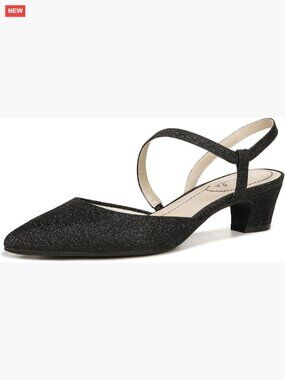 Kitten Heel Pumps with Strap, Faux Leather, Pointed Toe, Size 8